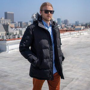 Men's Down Jacket Winter Warm Puffer Jacket Snow Coat with Faux Fur Hood